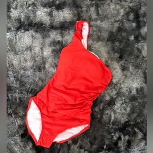 HILOR ORANGE RED SALMON PEACH MONOKINI ONE PIECE ONE SHOULDER BATHING SUITS